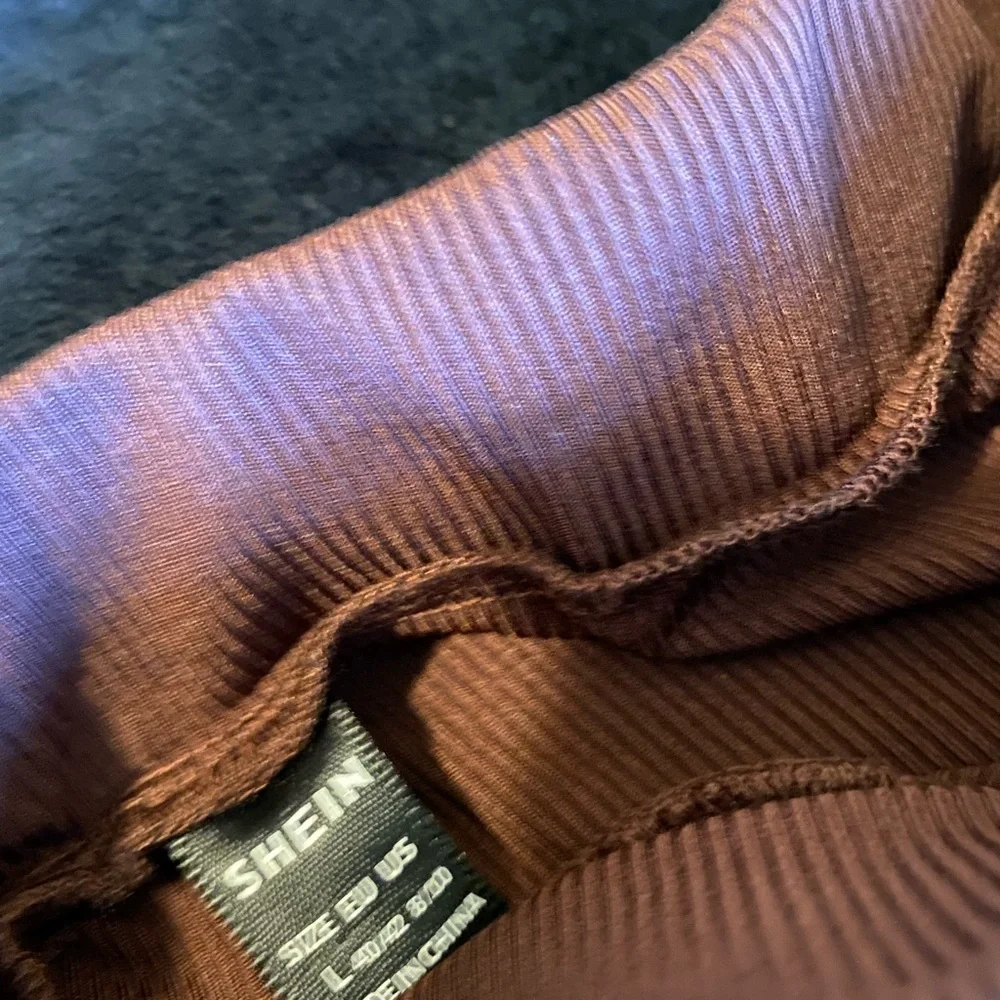 Brown Ribbed Wide Leg Pants - Picture 2 of 2